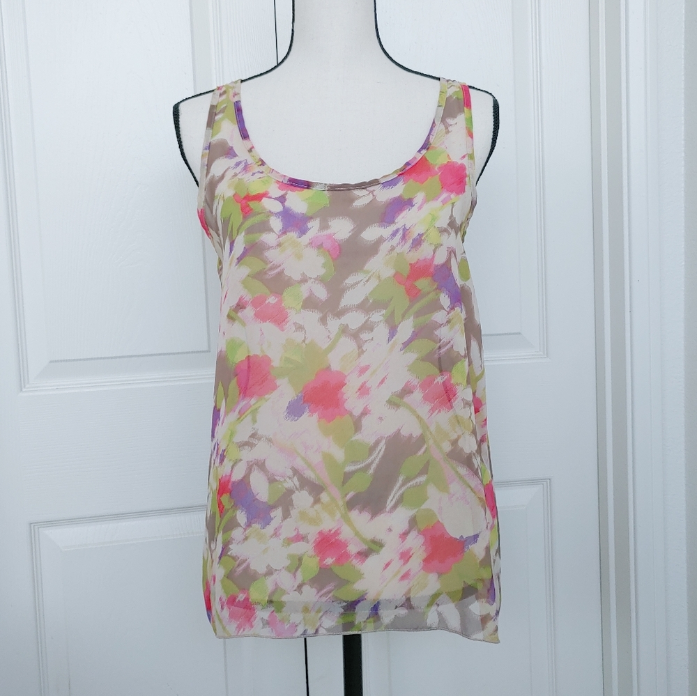 Watercolor Flower Chiffon Hi Low Tank Top